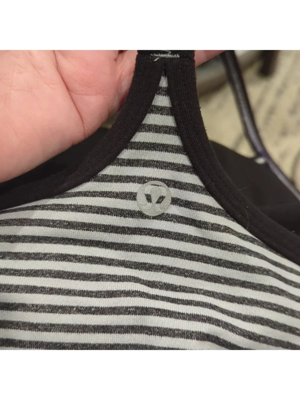 Lululemon Power Y Tank *Luon Light Slope Stripe Silver Slate Heathered Blk / blk